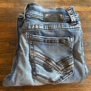 Buckle Black Jeans Men’s Size 32x30 Fit No 9 Straight Leg Whiskered Thick Stitch